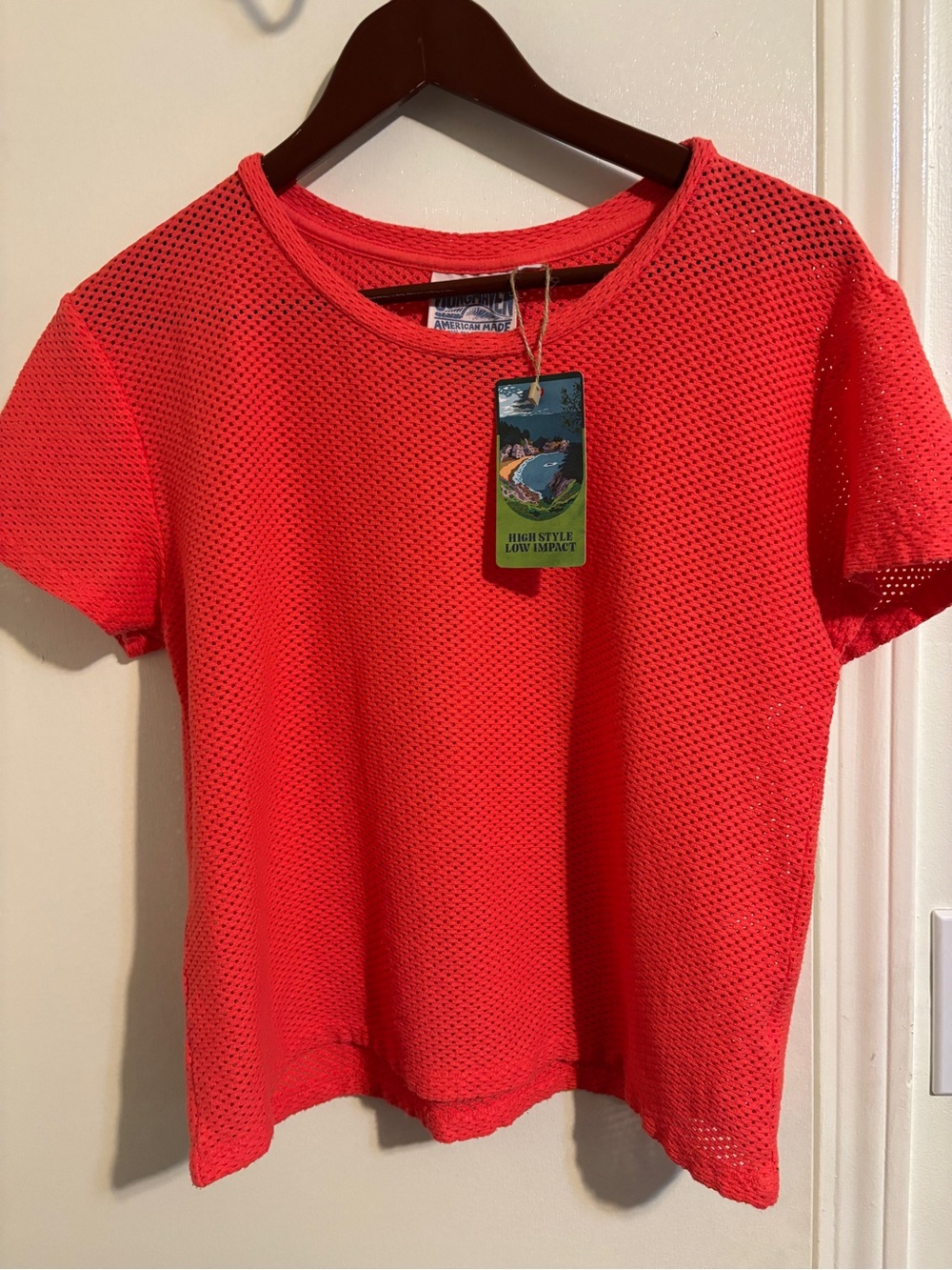 NWT Carmen Mesh Cropped Tee | Size Large | Pink Grapefruit